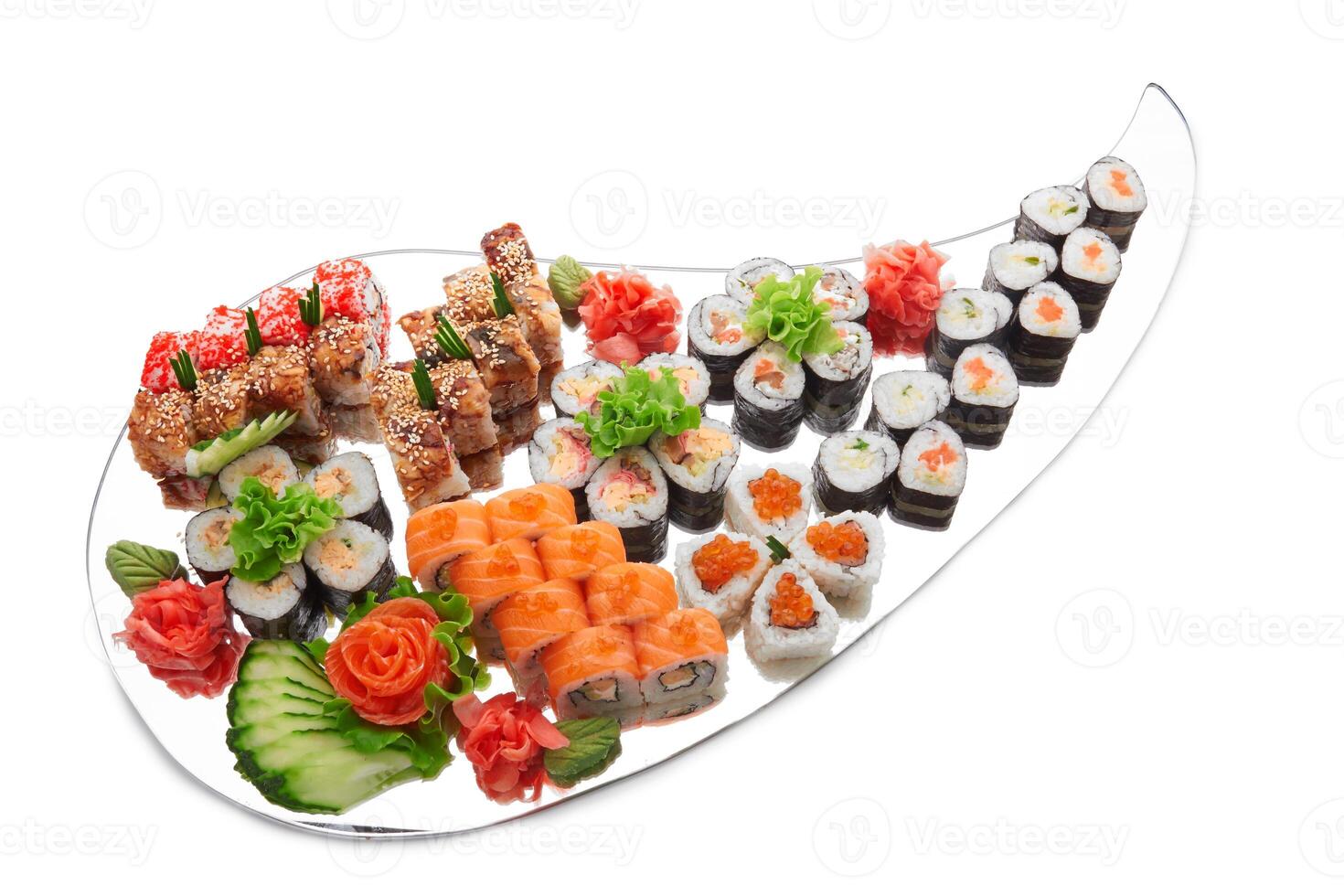 Sushi set on a white photo