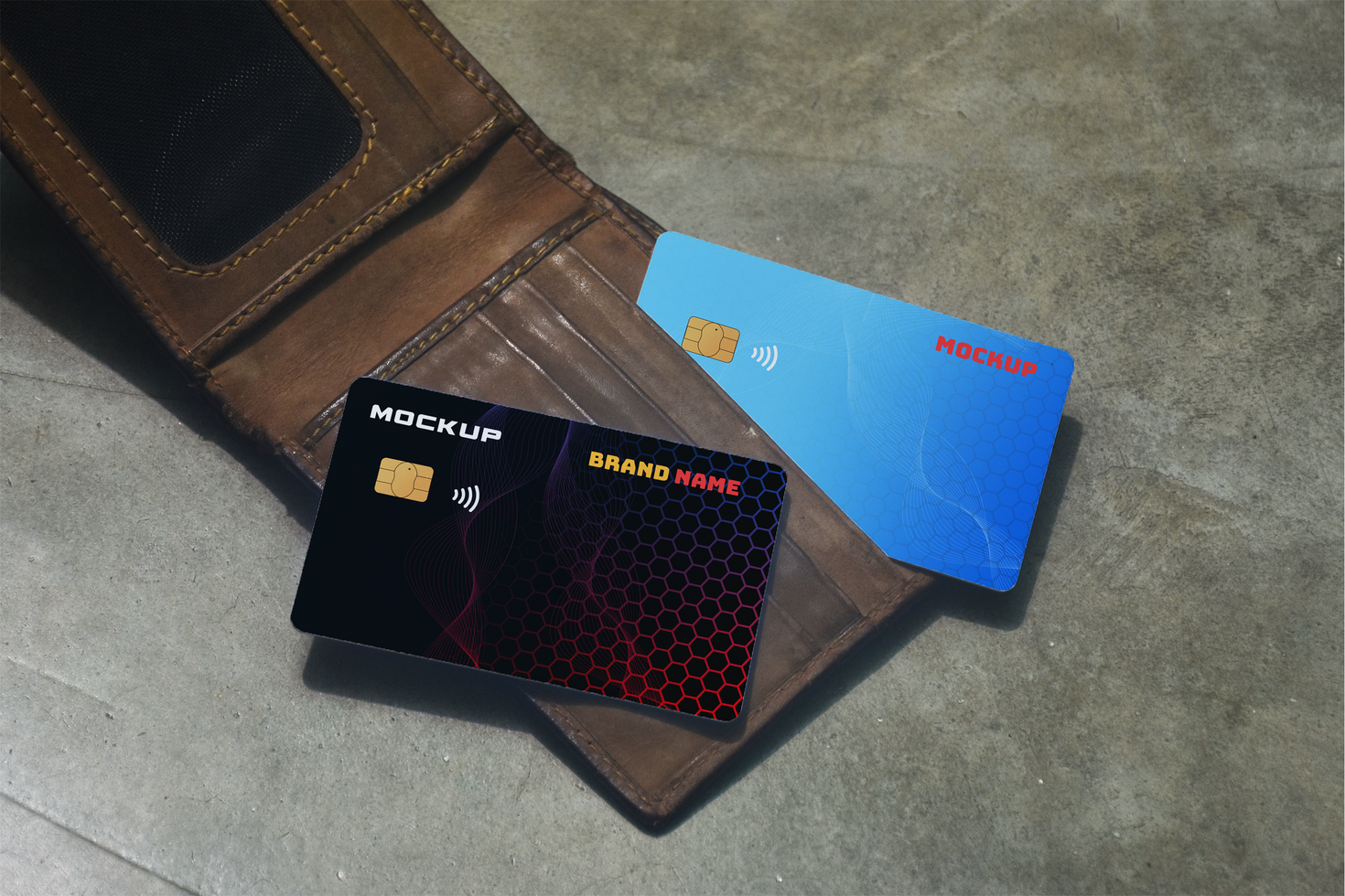 Two Smart Card Credit Card Mockup with Wallet psd