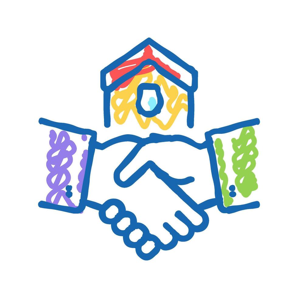 house buying handshake icon doodle illustration vector