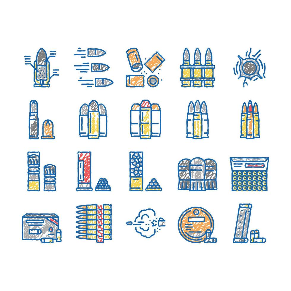 Bullet Ammunition set Icons hand drawn vector