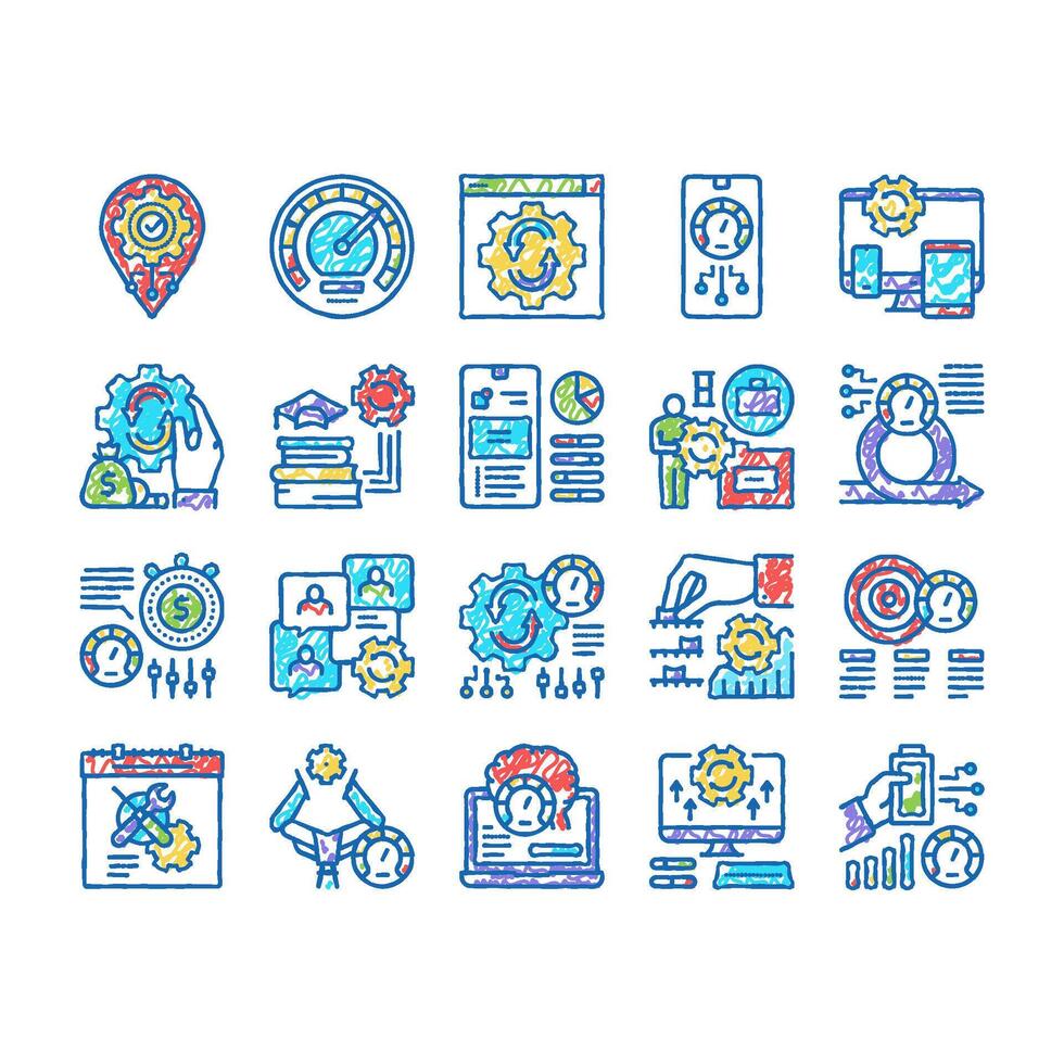 Optimize Operations set Icons hand drawn vector