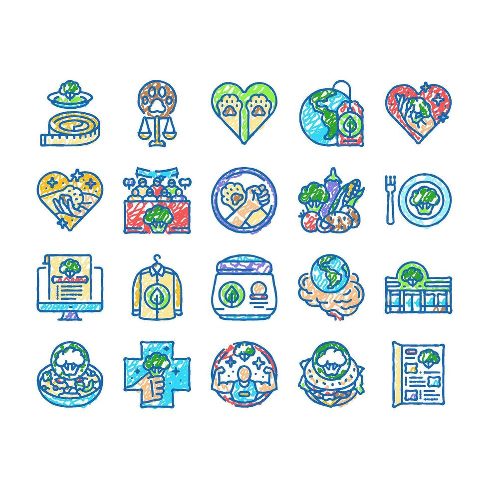 vegan vegetarian food leaf icons hand drawn vector