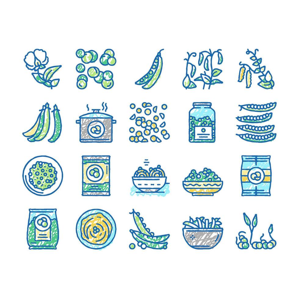 Peas Beans Vegetable set Icons hand drawn vector
