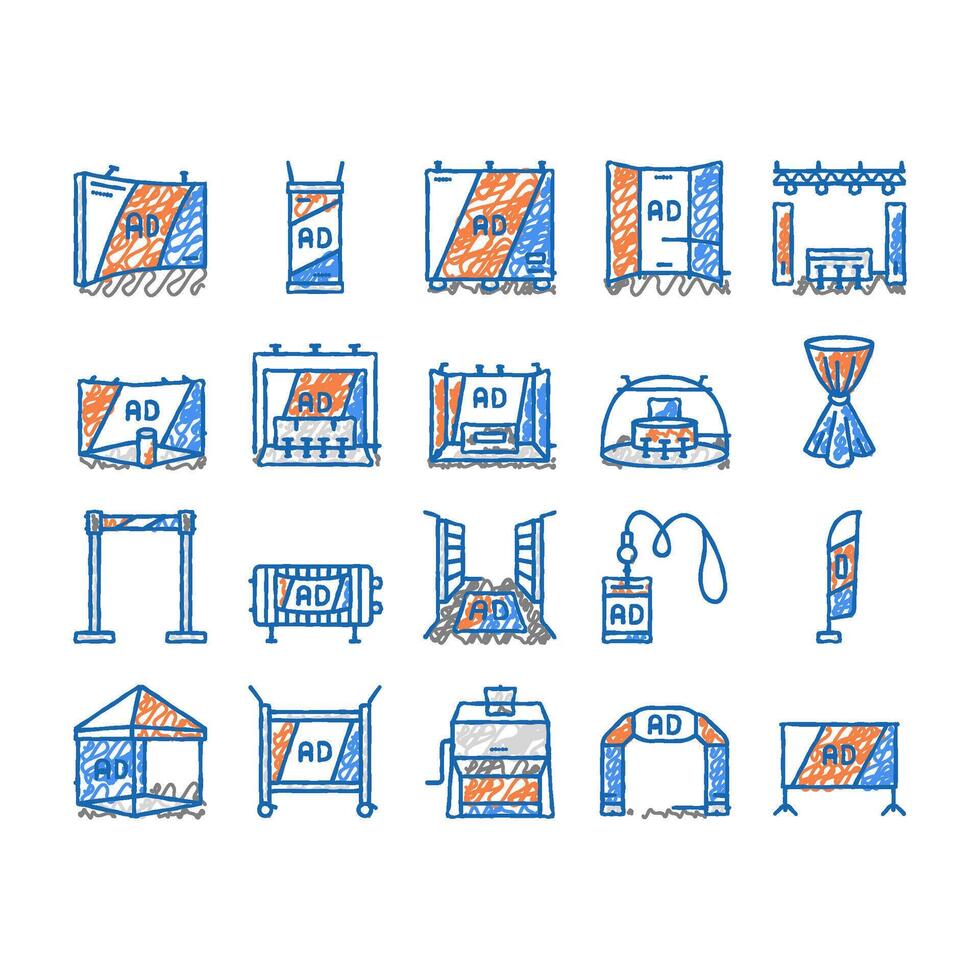 stand trade show event booth icons hand drawn vector