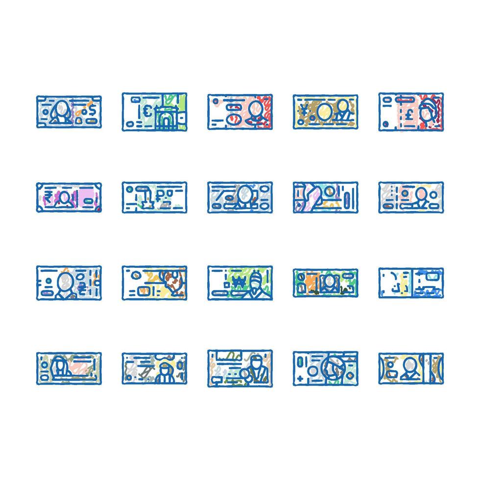 Currency International Finance Icons hand drawn vector