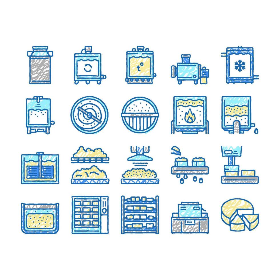Cheese Production set Icons hand drawn vector
