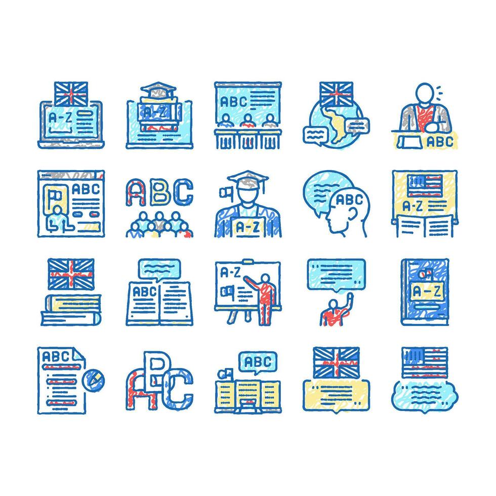 English Language Learn At School Icons hand drawn vector