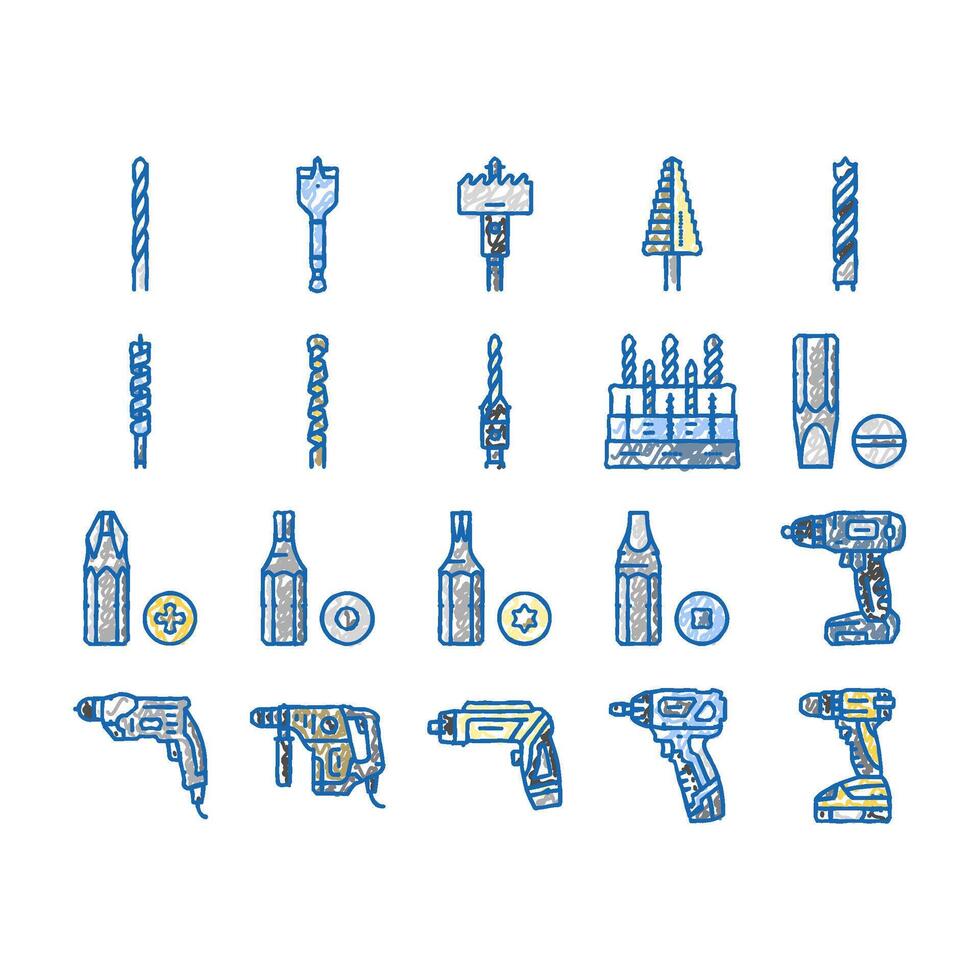 drill equipment construction icons hand drawn vector