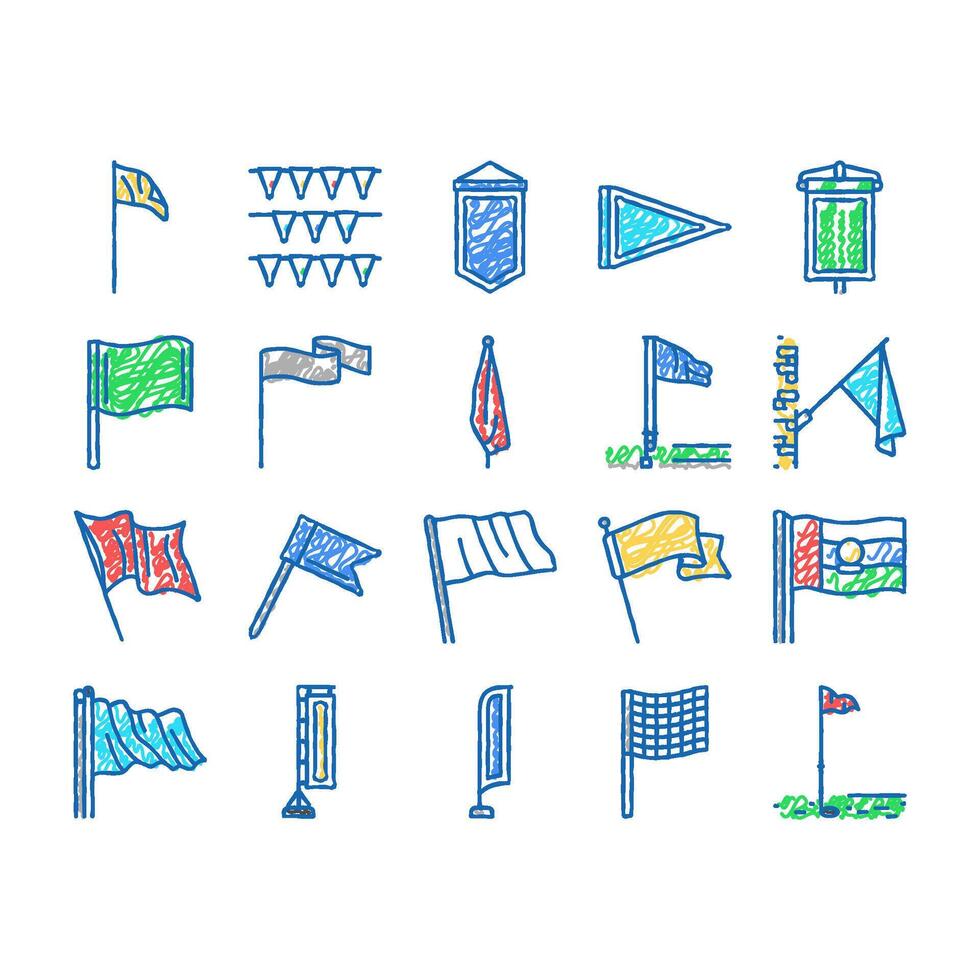 flag start web pennant map icons hand drawn vector