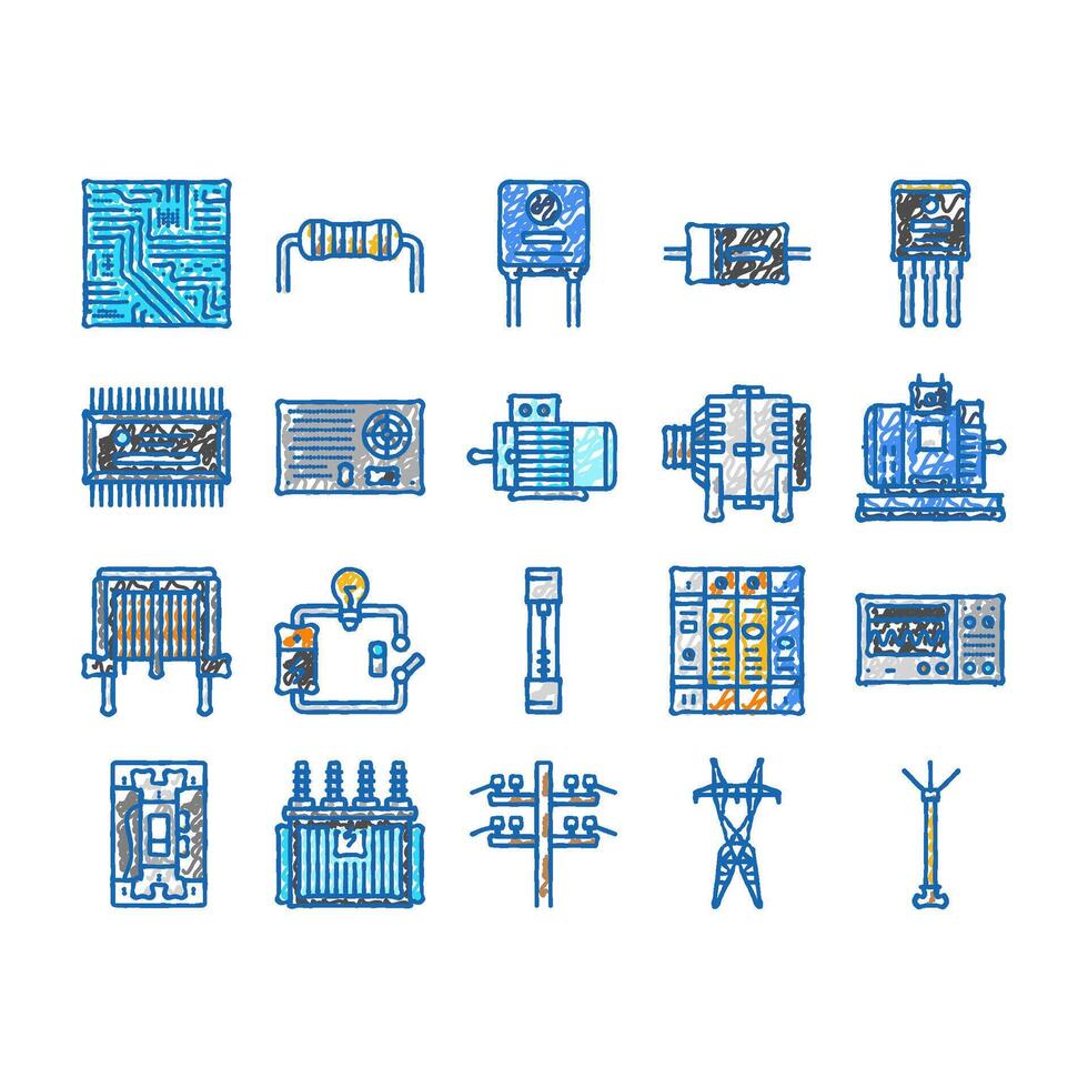 electrical engineer industry work icons hand drawn vector