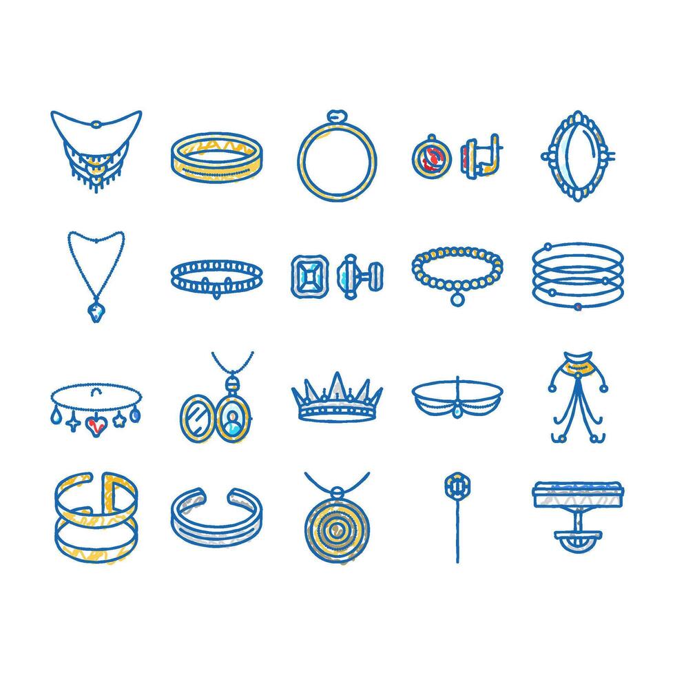 jewelry ring gold necklace icons hand drawn vector