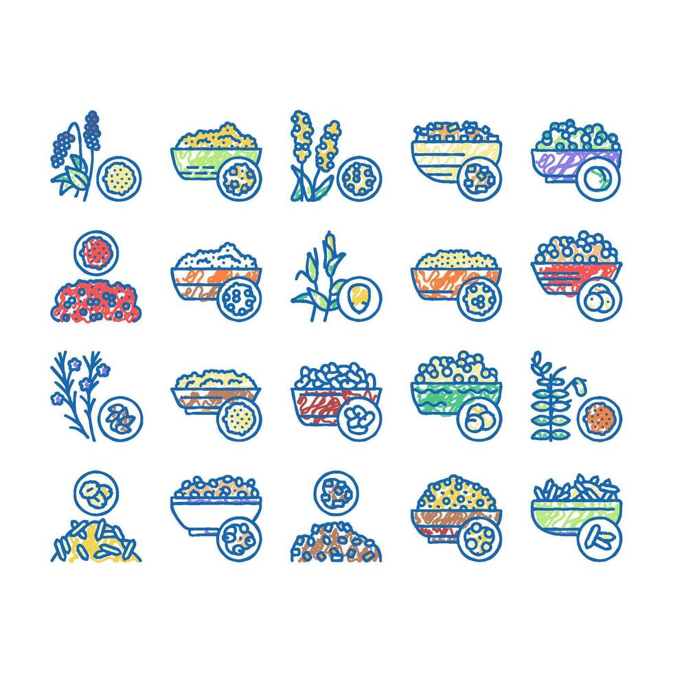 Groats Natural Food set Icons hand drawn vector