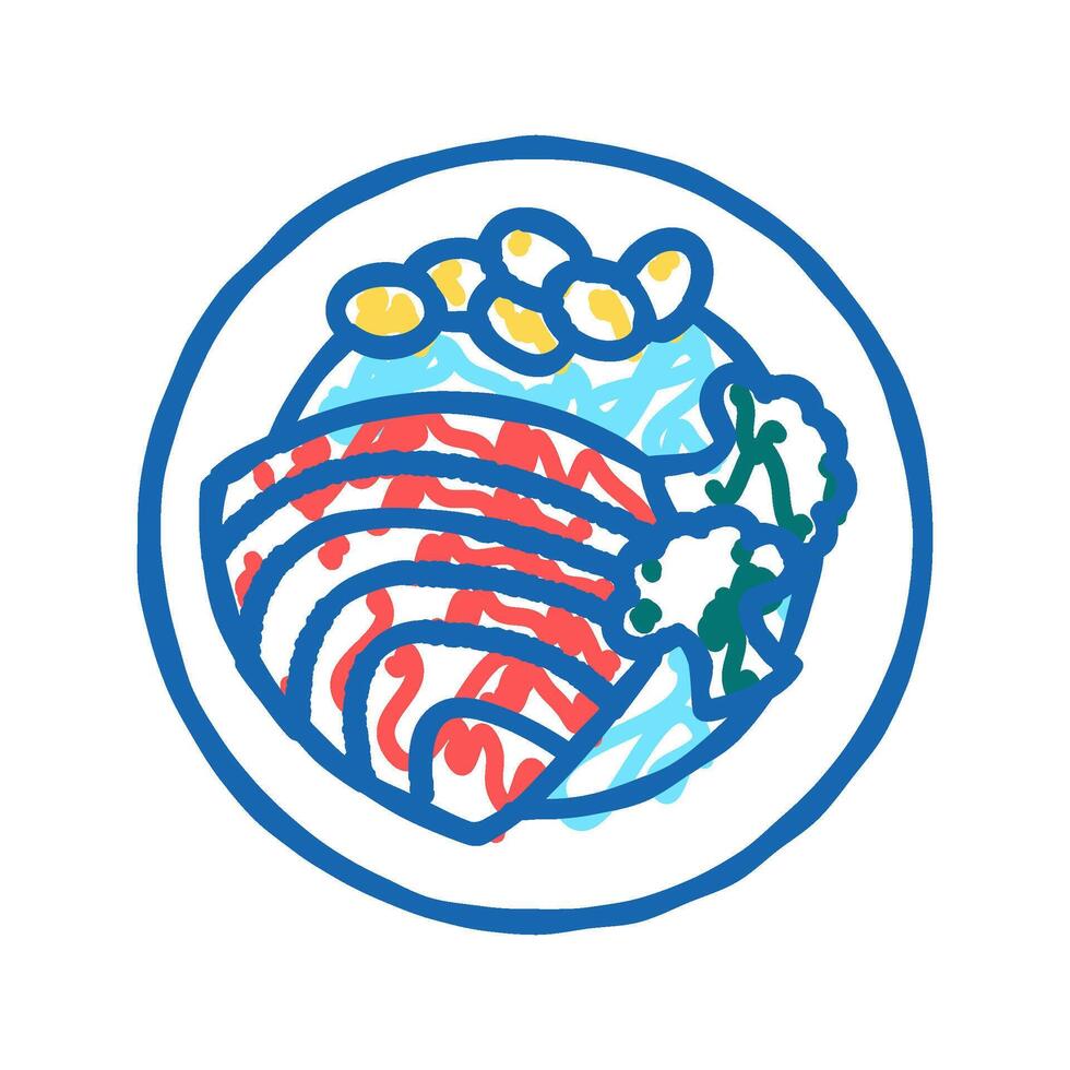 tuna fish dish with vegetables icon doodle illustration vector