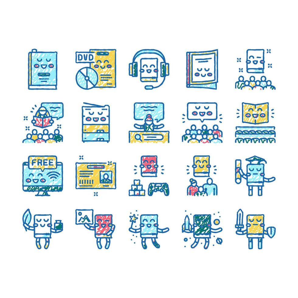 Children Library Read set Icons hand drawn vector
