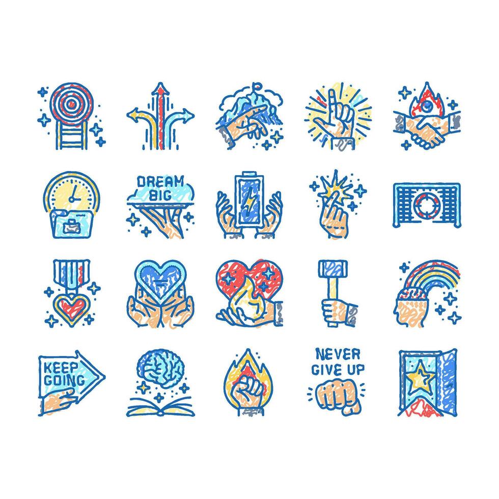 motivation succes challenge icons hand drawn vector