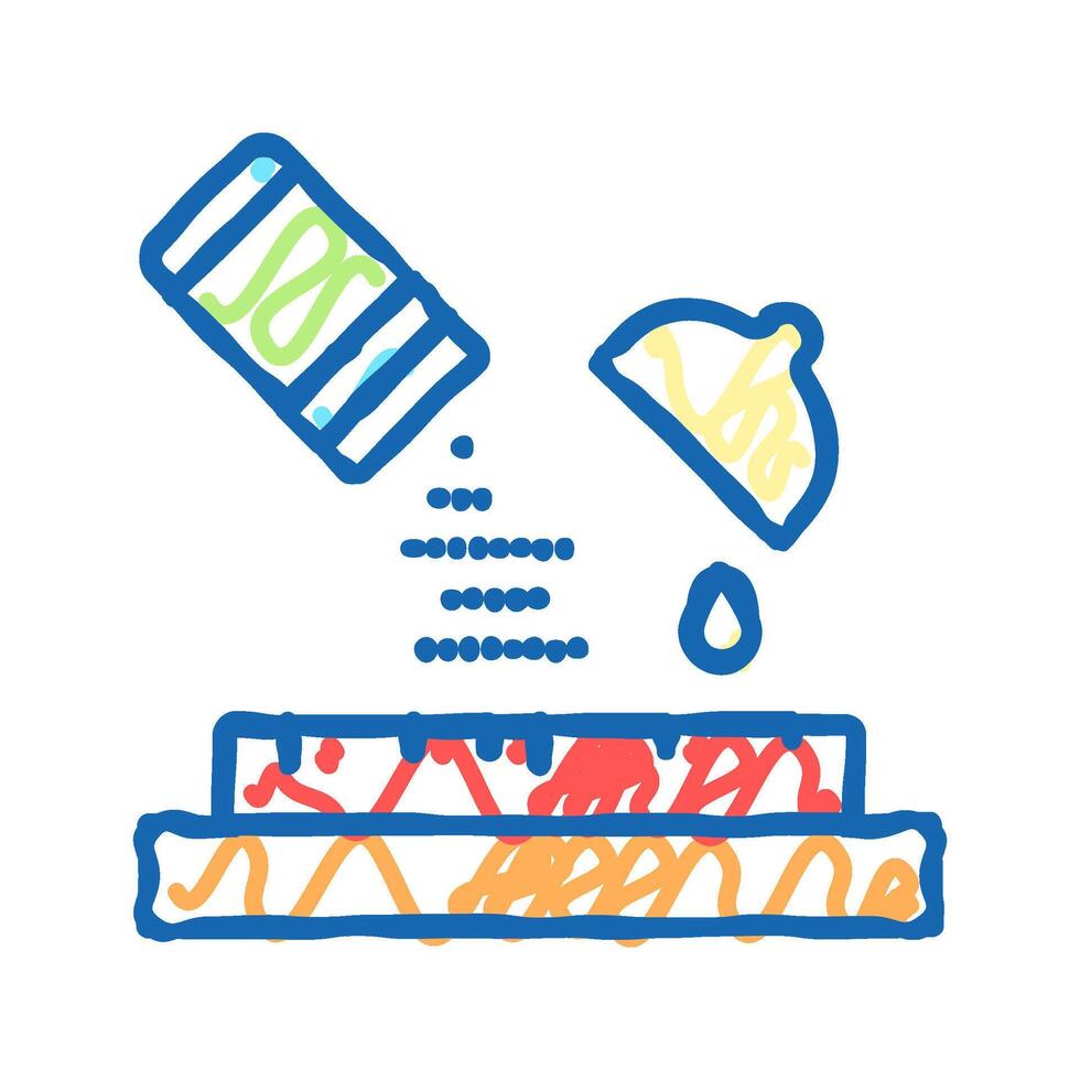 spice and lemon juice on meal icon doodle illustration vector