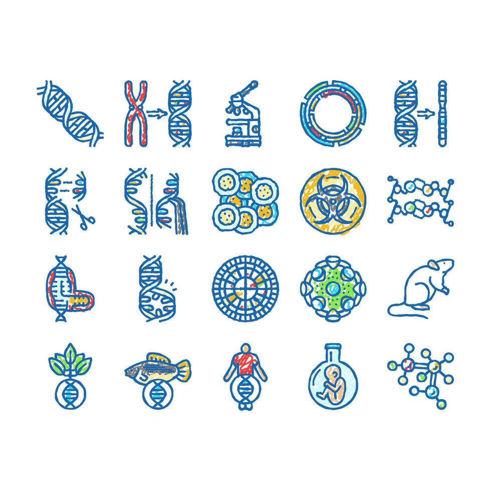 genetic engineering crispr genome icons hand drawn vector