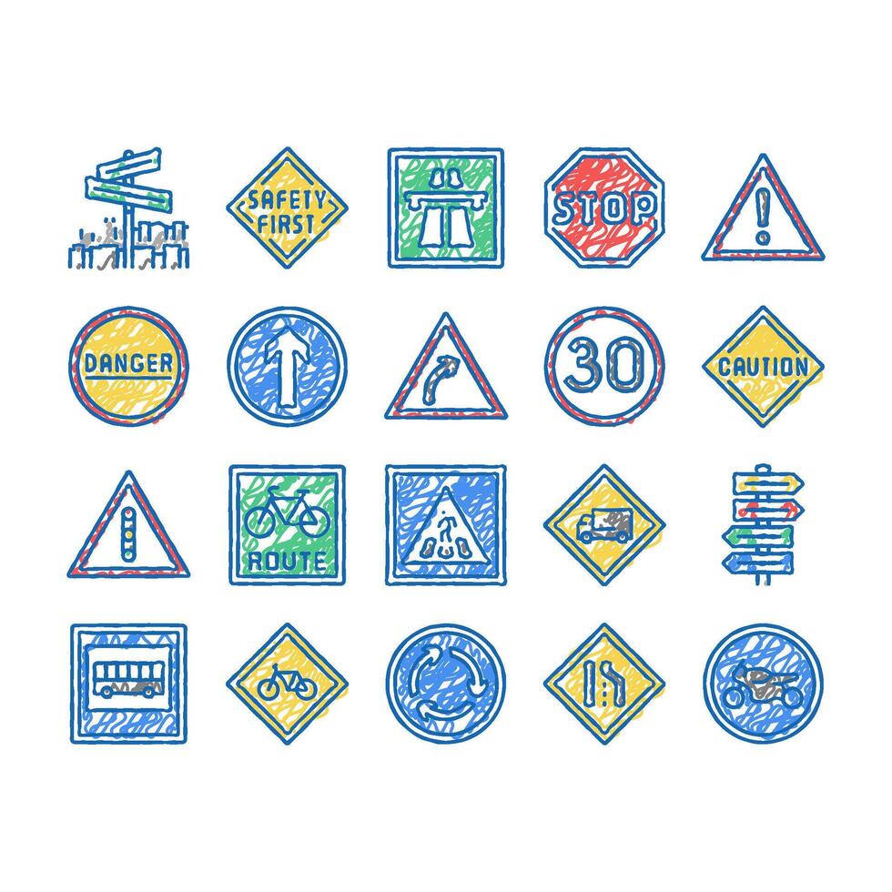Traffic Sign Road Information Icons hand drawn vector