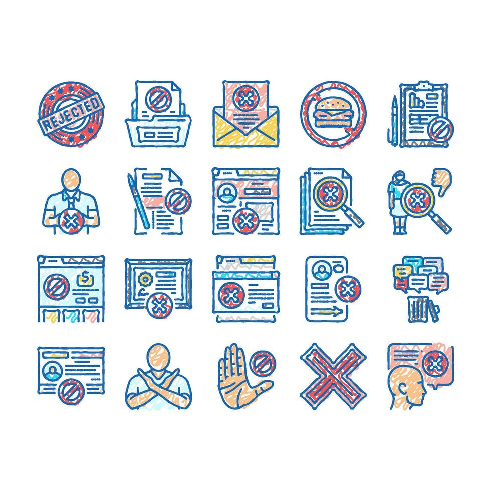 reject man stop stamp cancel icons hand drawn vector