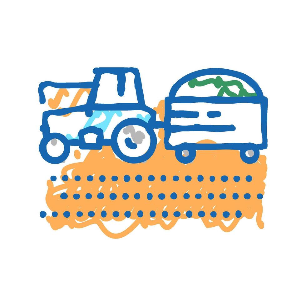 tractor with harvest on field icon doodle illustration vector