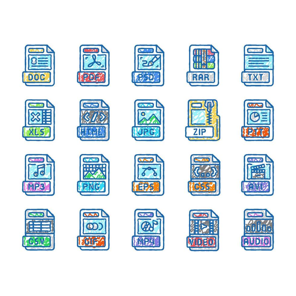 file format document icons hand drawn vector