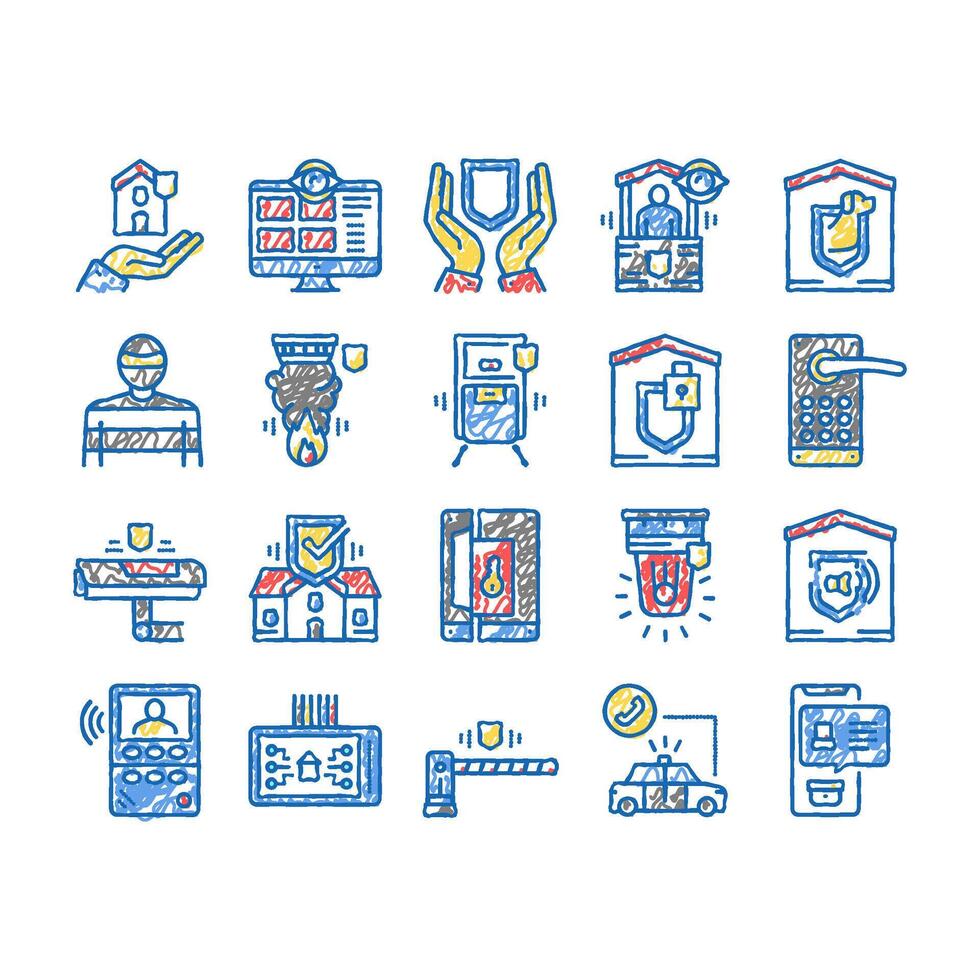 Home Security Device set Icons hand drawn vector