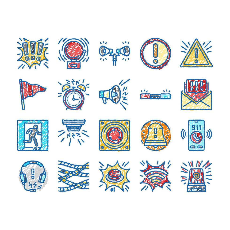 alert attention signal caution icons hand drawn vector