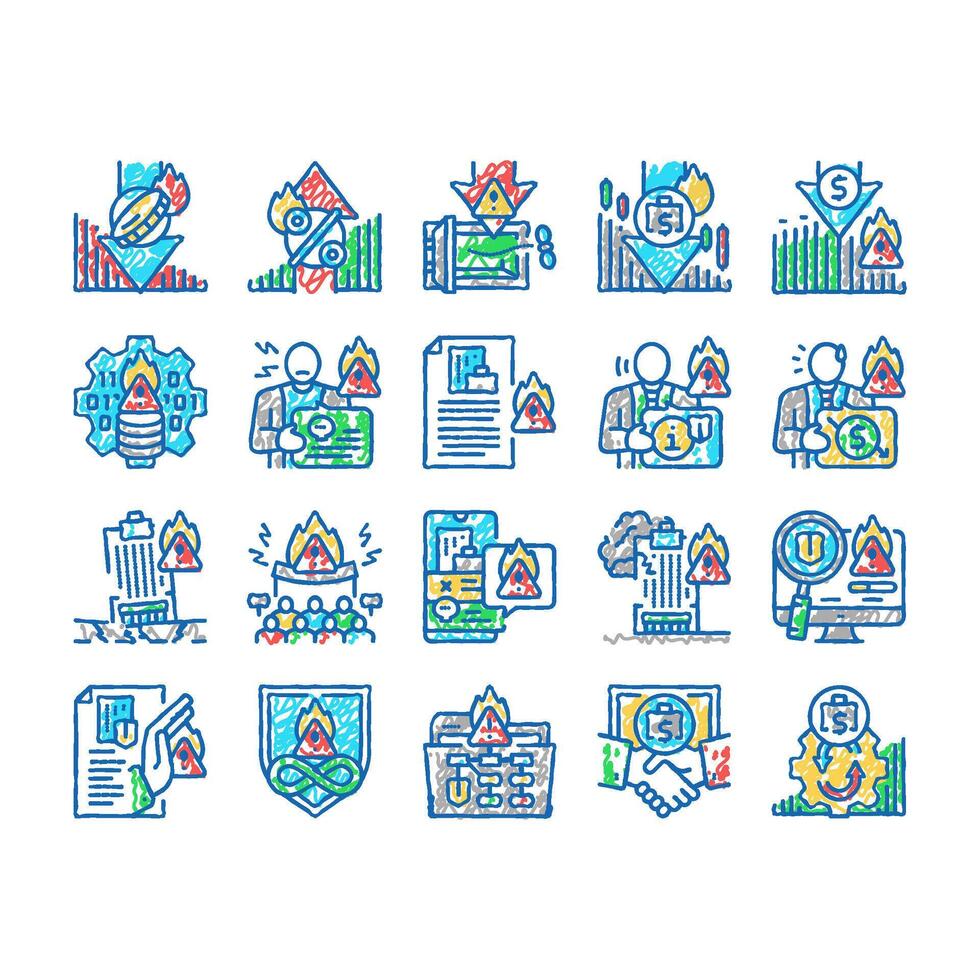 crisis management risk strategy icons hand drawn vector