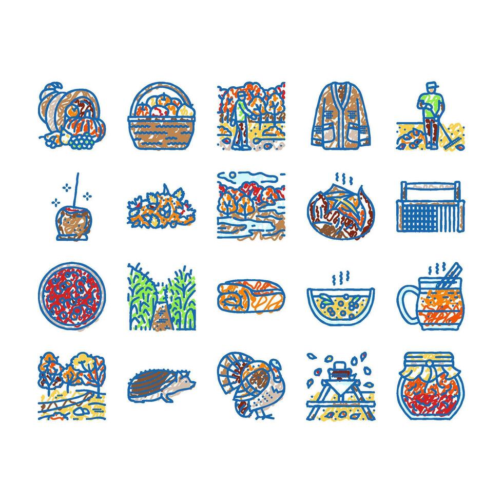autumn season fall leaf nature icons hand drawn vector