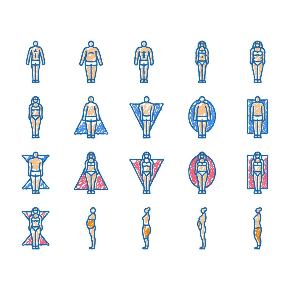 body human anatomy figure icons hand drawn vector
