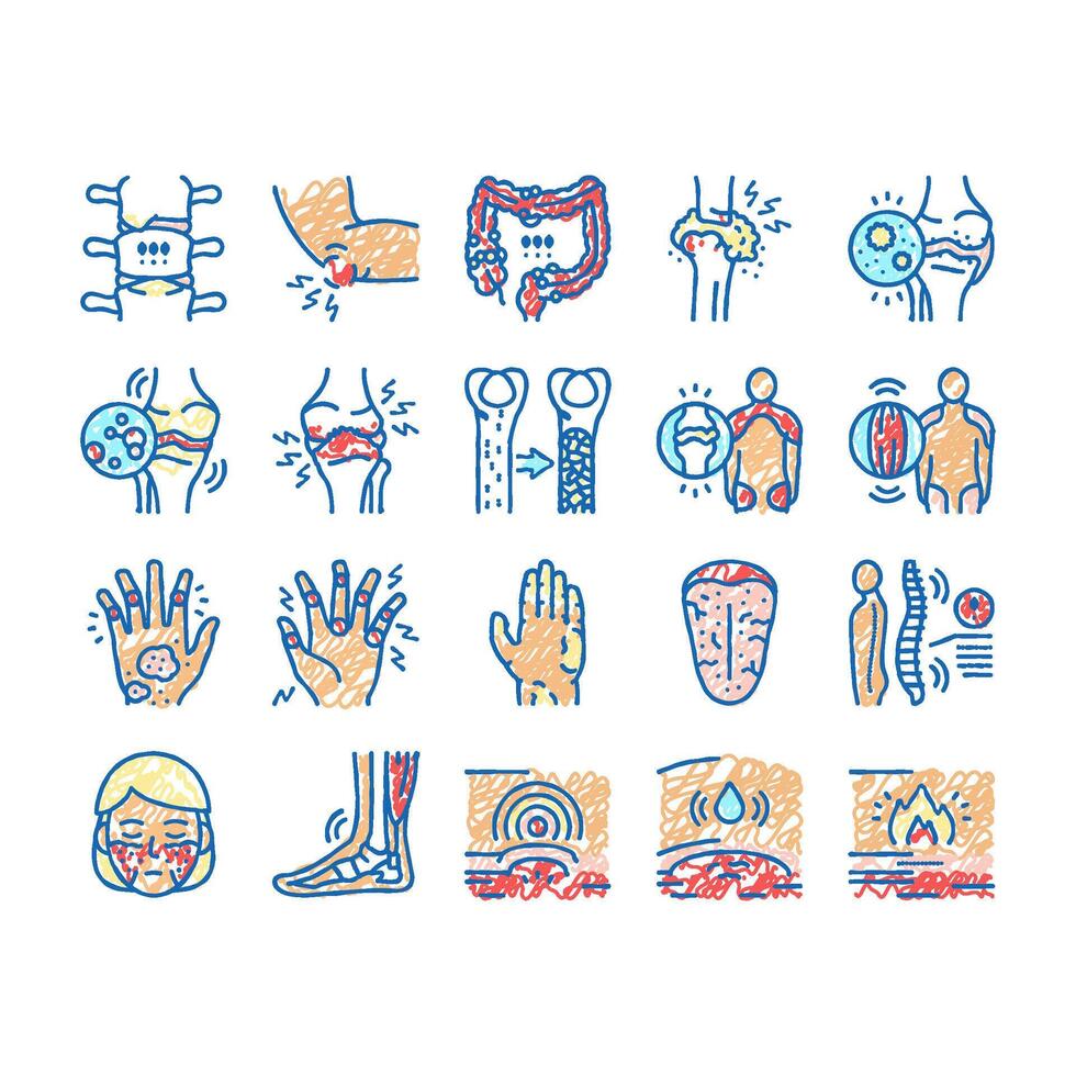 Rheumatology Disease Problem Icons hand drawn vector