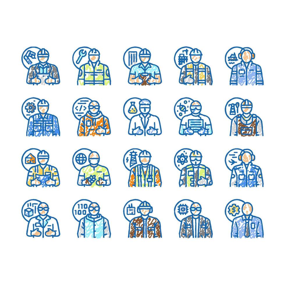 engineer technology work man icons hand drawn vector