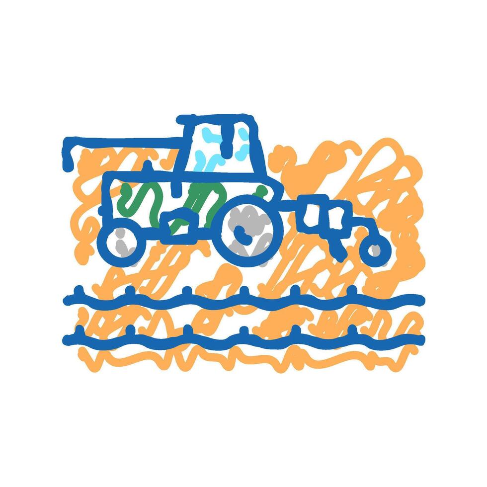 tractor working on field icon doodle illustration vector