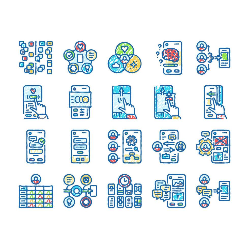 ui ux digital develop code app icons hand drawn vector