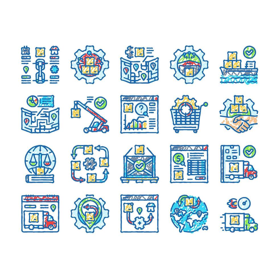 logistics manager warehouse icons hand drawn vector