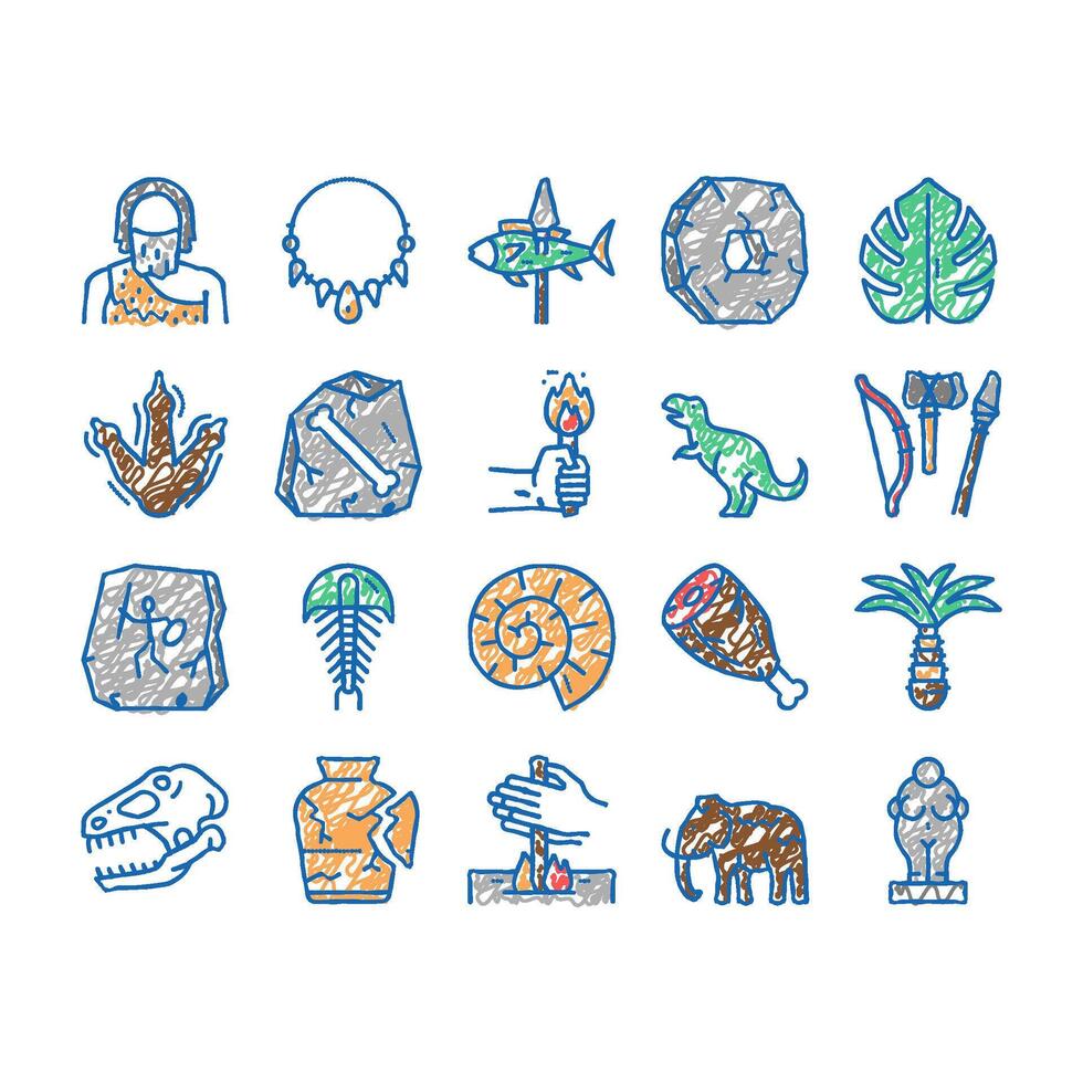 Prehistoric Period set Icons hand drawn vector