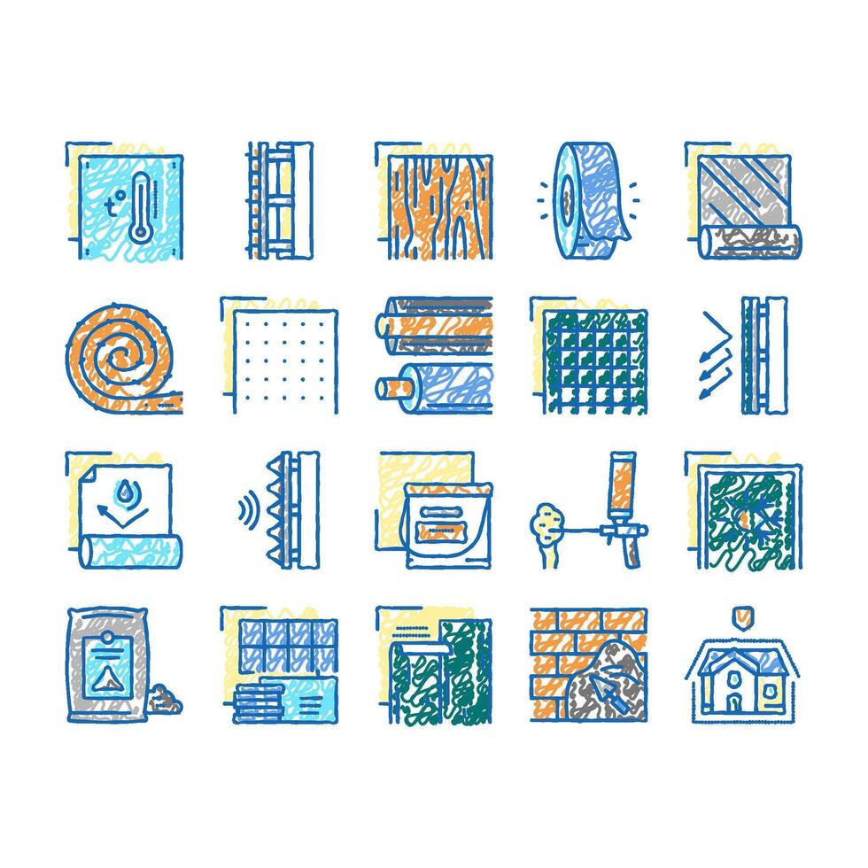Insulation Building set Icons hand drawn vector