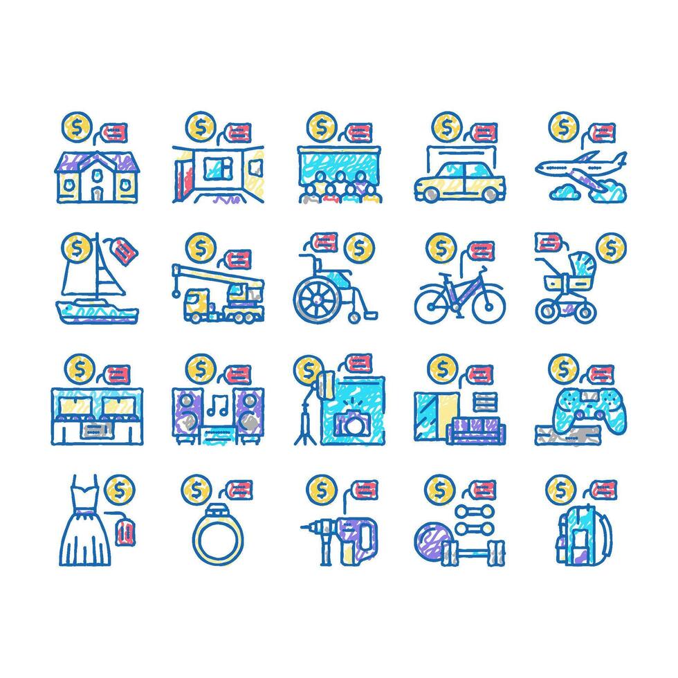 Rental Service Business set Icons hand drawn vector