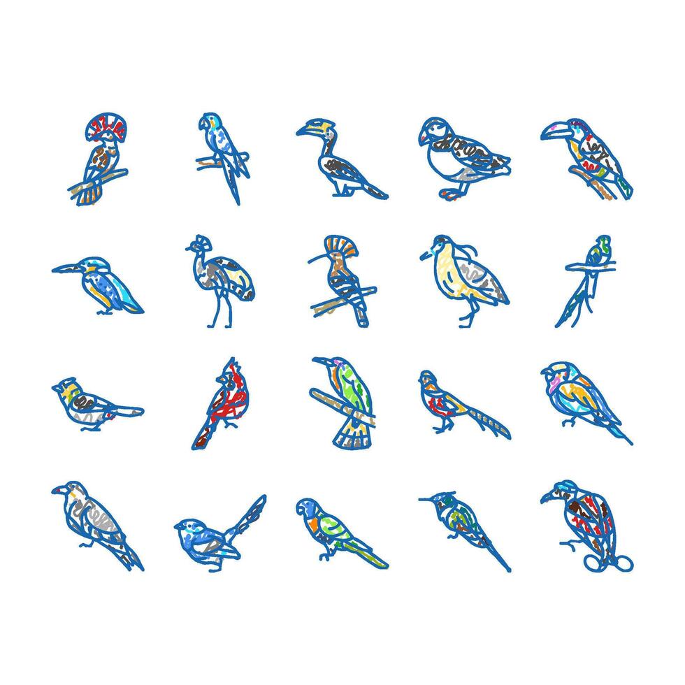 bird exotic animal nature wild icons hand drawn vector