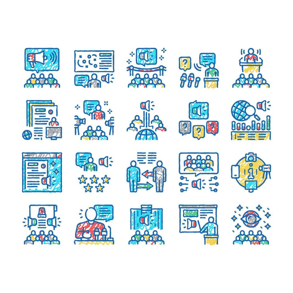 Pr Public Relations set Icons hand drawn vector
