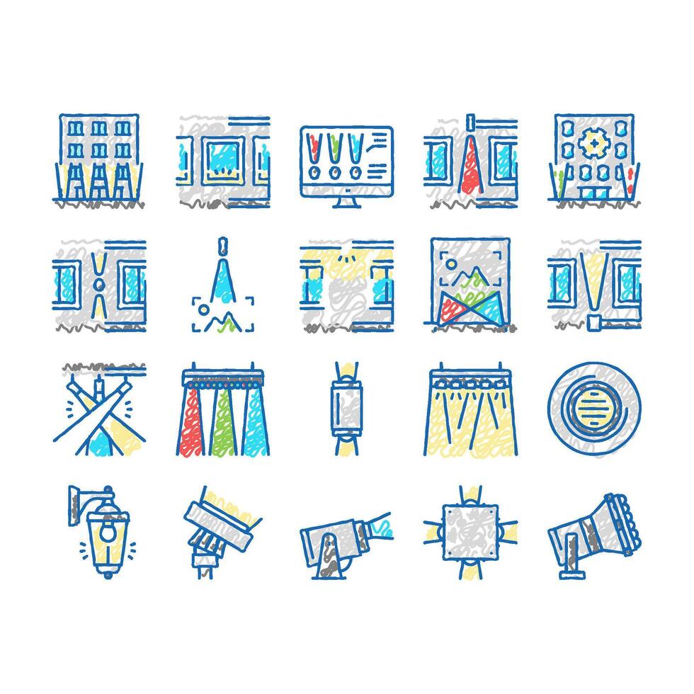 Facade Lighting Tool set Icons hand drawn vector