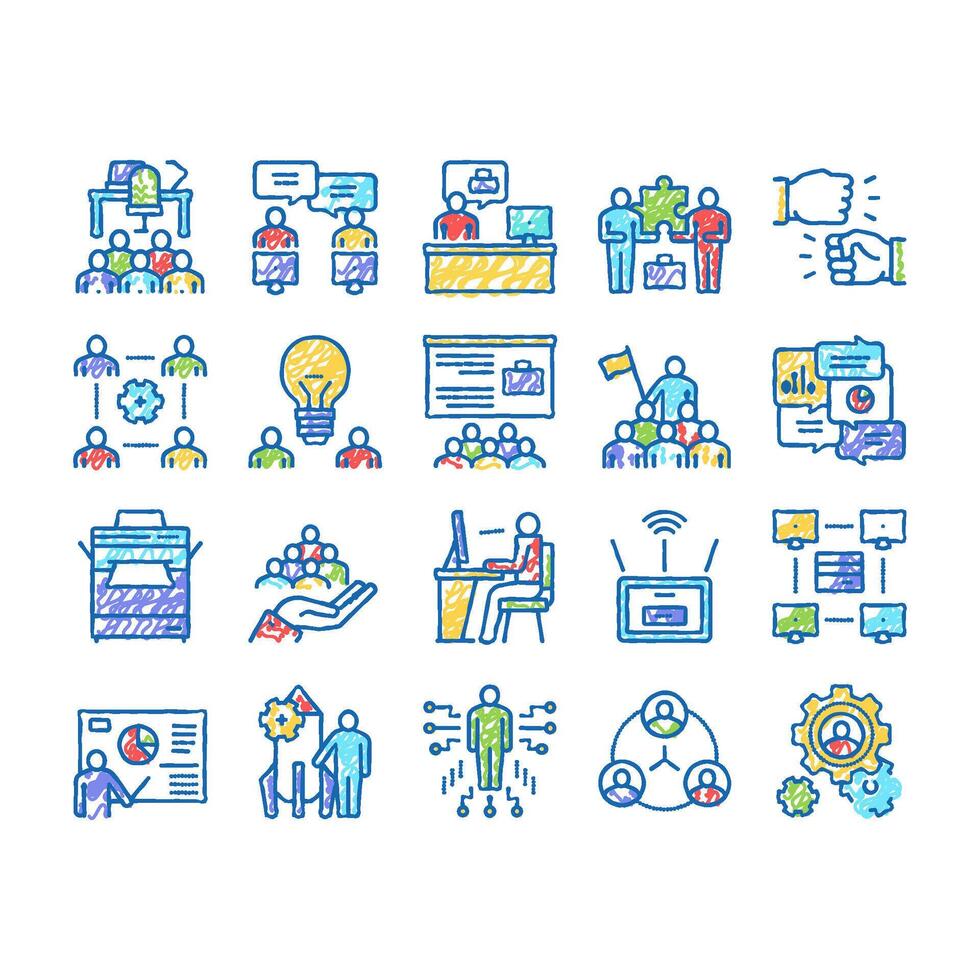 Coworking Service set Icons hand drawn vector