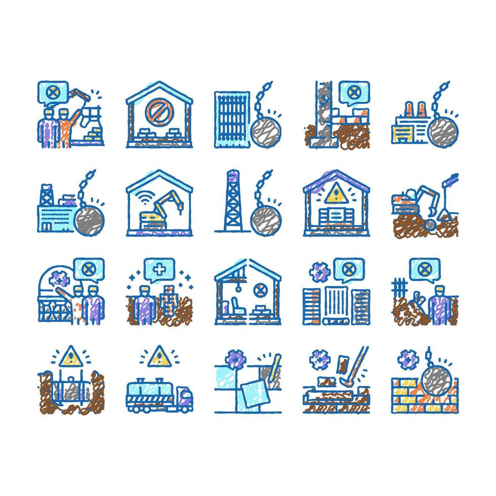 Dismantling Construction Process Icons hand drawn vector