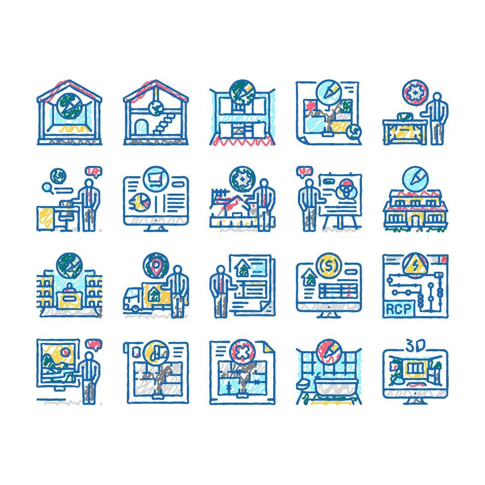 room interior design home modern icons hand drawn vector