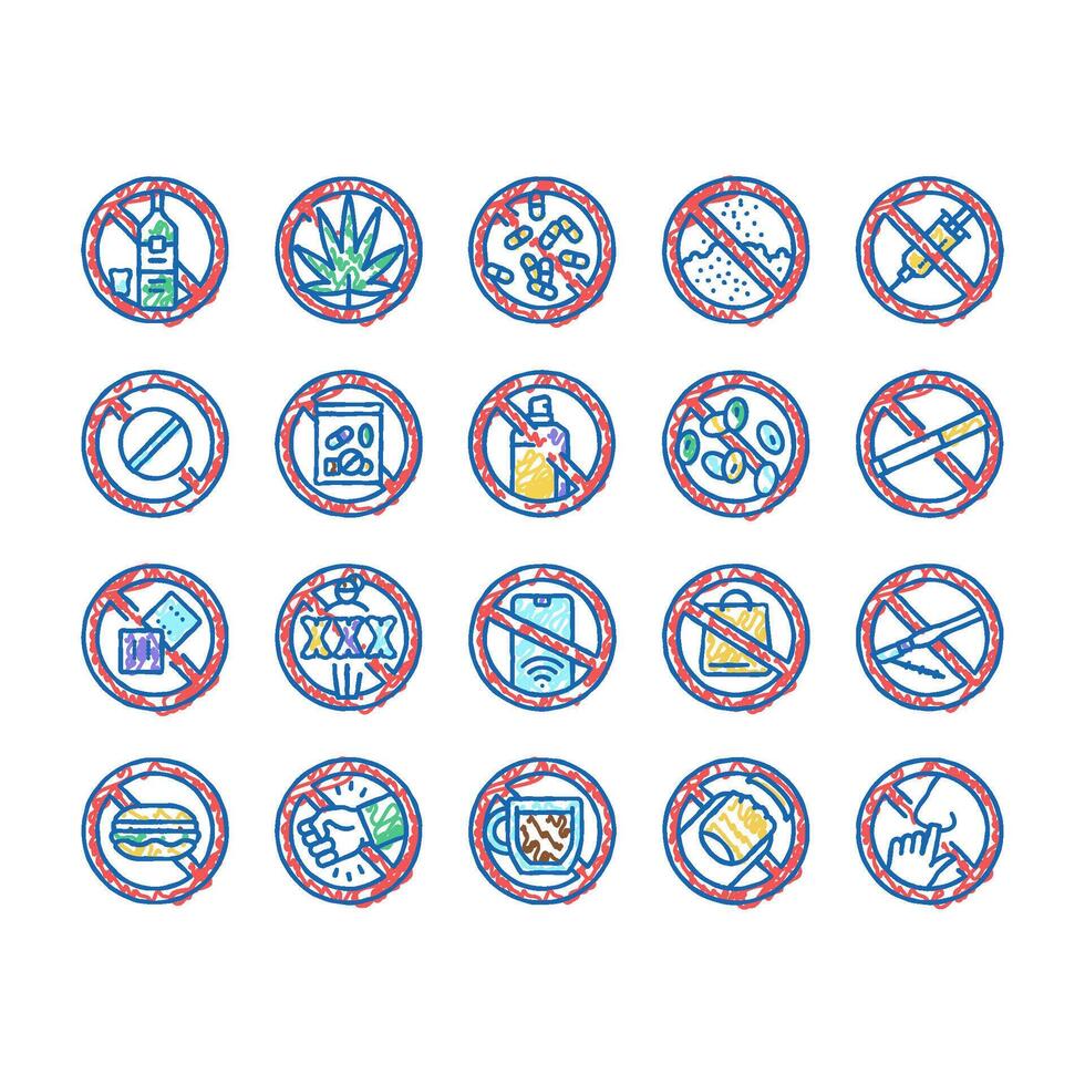Addiction Substance Dependence Icons hand drawn vector