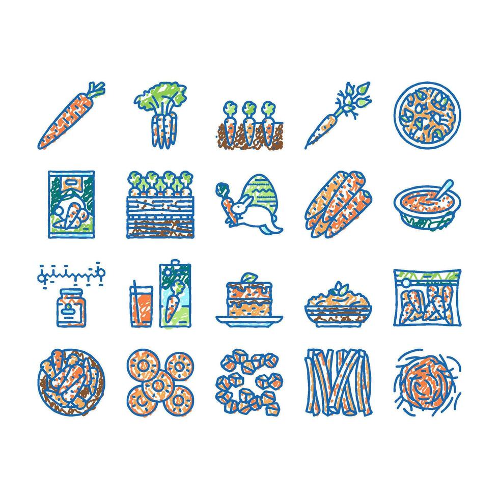 Carrot Vitamin Juicy Vegetable Icons hand drawn vector