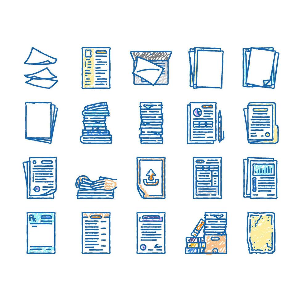 paper document office note page icons hand drawn vector