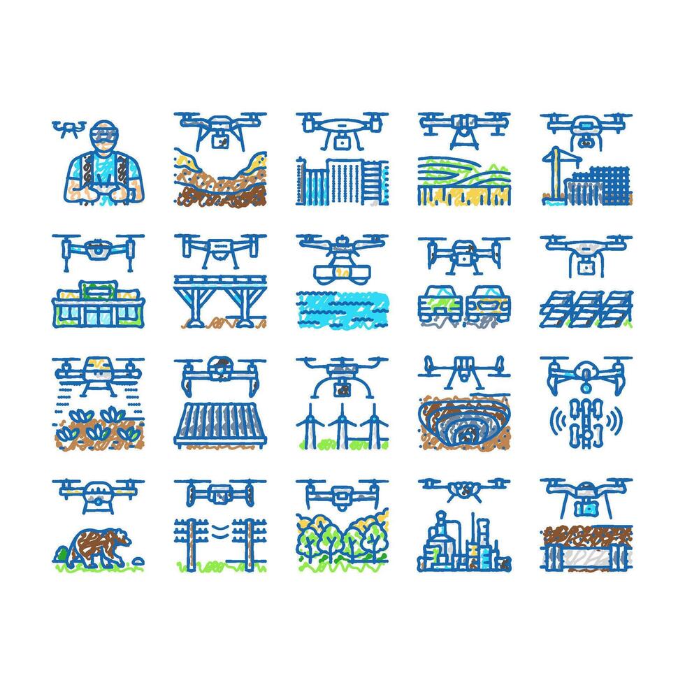drone commercial use icons hand drawn vector