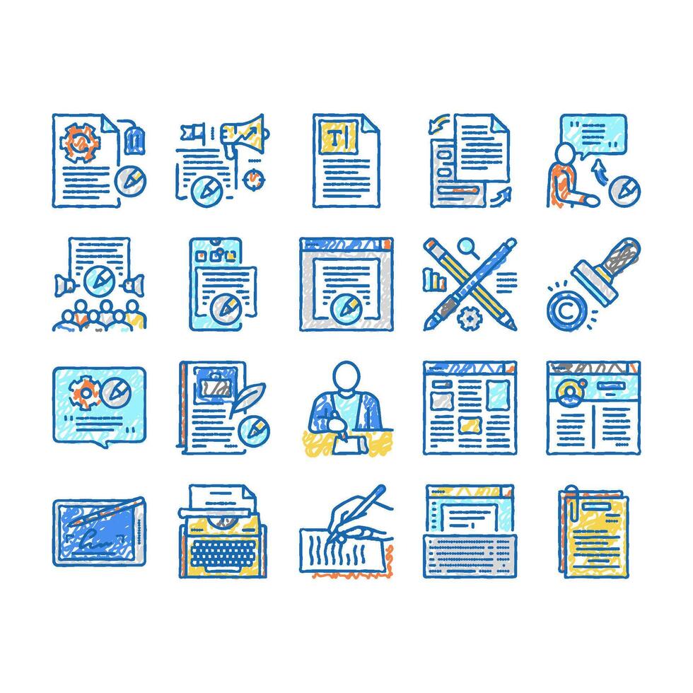 Copywriting Content Strategy Icons hand drawn vector