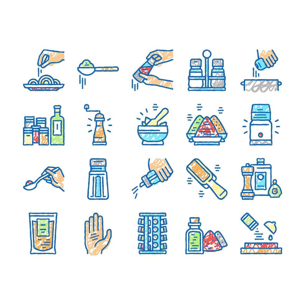 Spice Condiment Herb set Icons hand drawn vector